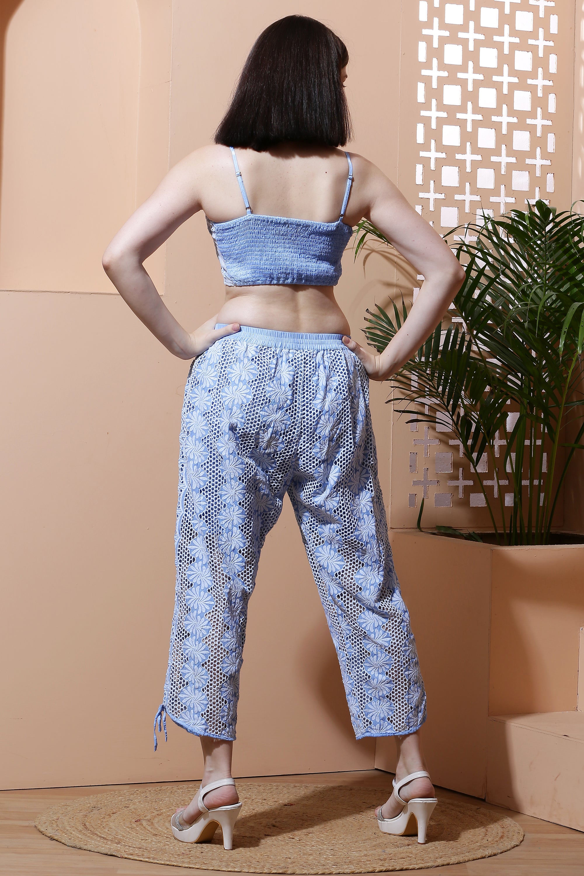 Schiffli Co-Ord Set Crop Top with Harem Pants