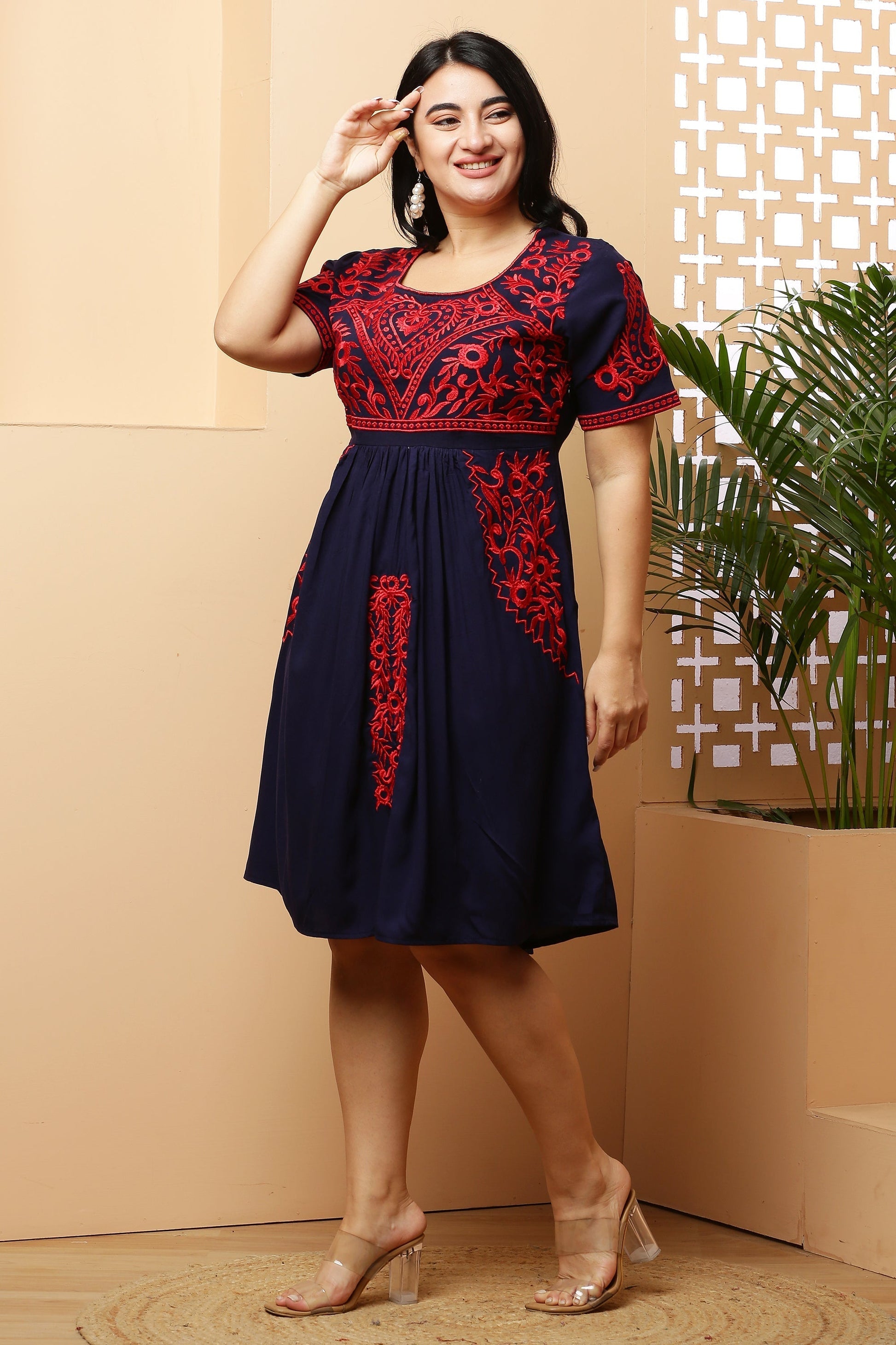 A-Line Yoke Embroidery Kurta Dress