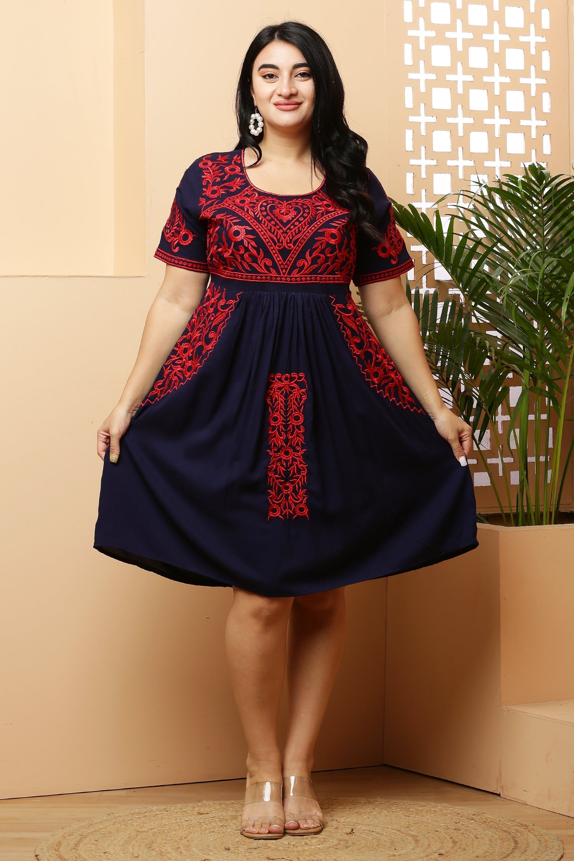 A-Line Yoke Embroidery Kurta Dress