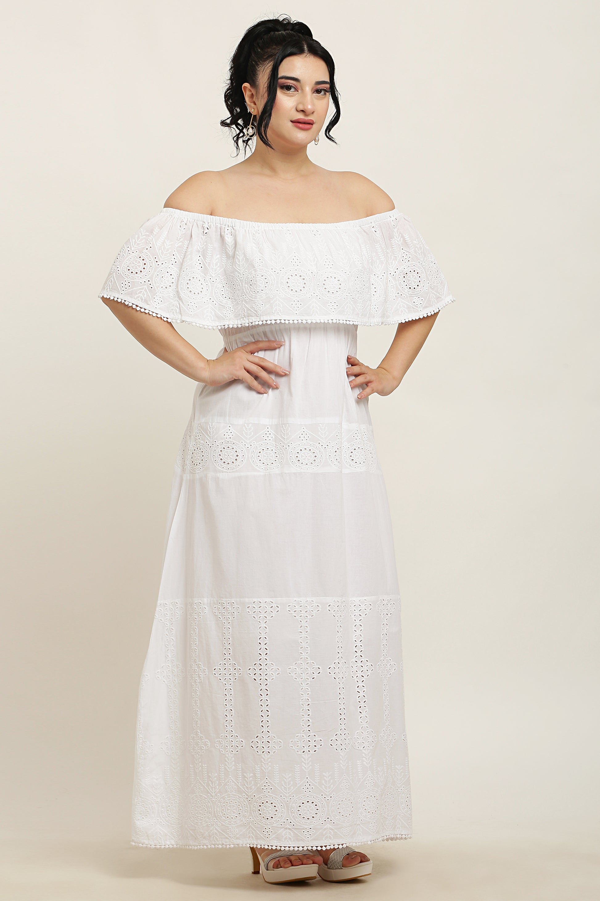 Boat Neck A-Line Schiffli Lace Dress