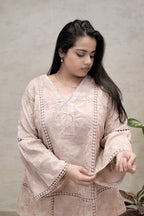 A-line Thread Schiffli Kurta with Plazzo Pants