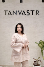 A-line Thread Schiffli Kurta with Plazzo Pants