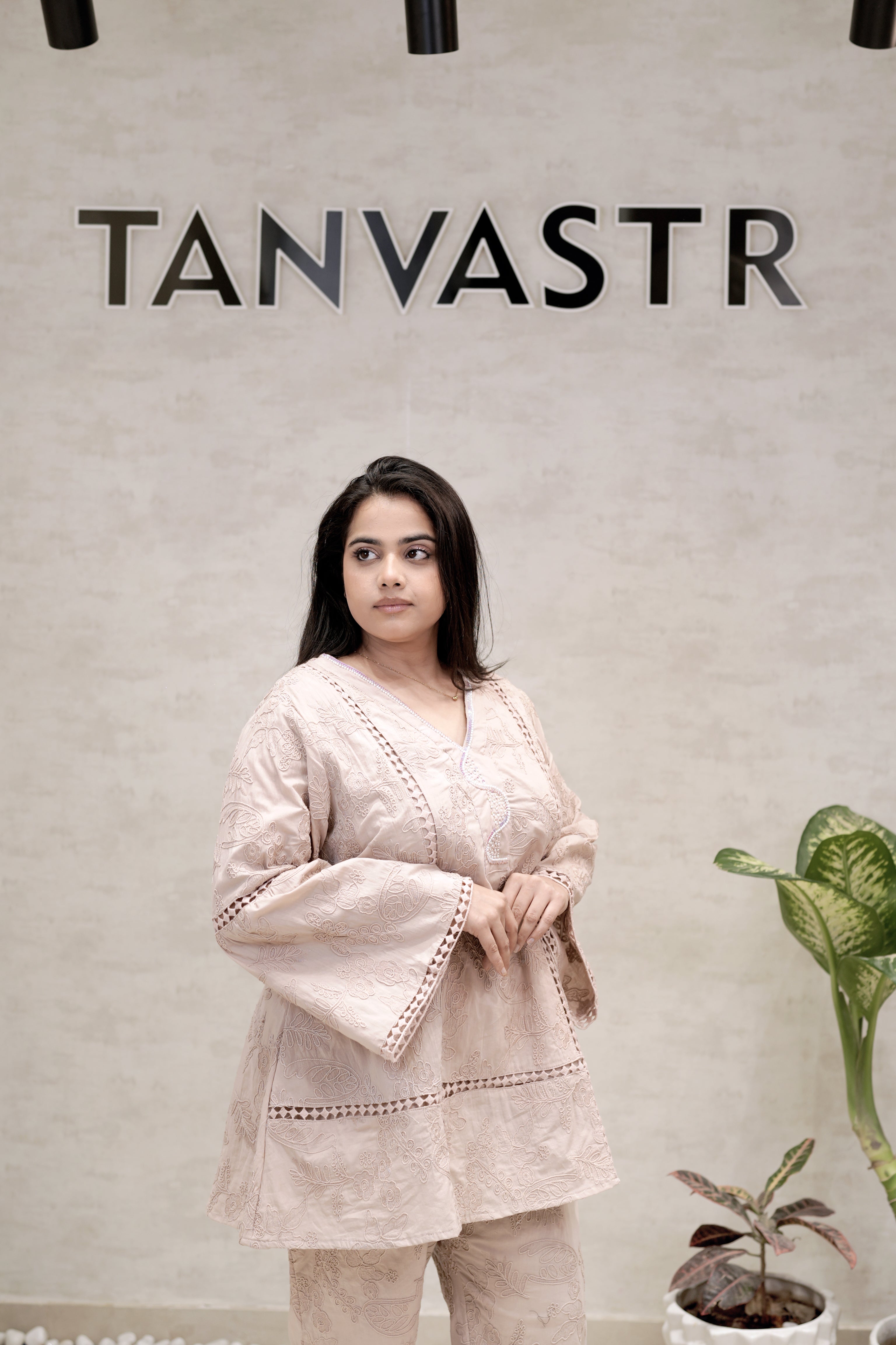 A-line Thread Schiffli Kurta with Plazzo Pants