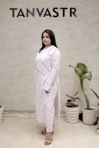 Floral Schiffli Long Straight Kurta with Pants