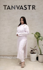 Floral Schiffli Long Straight Kurta with Pants