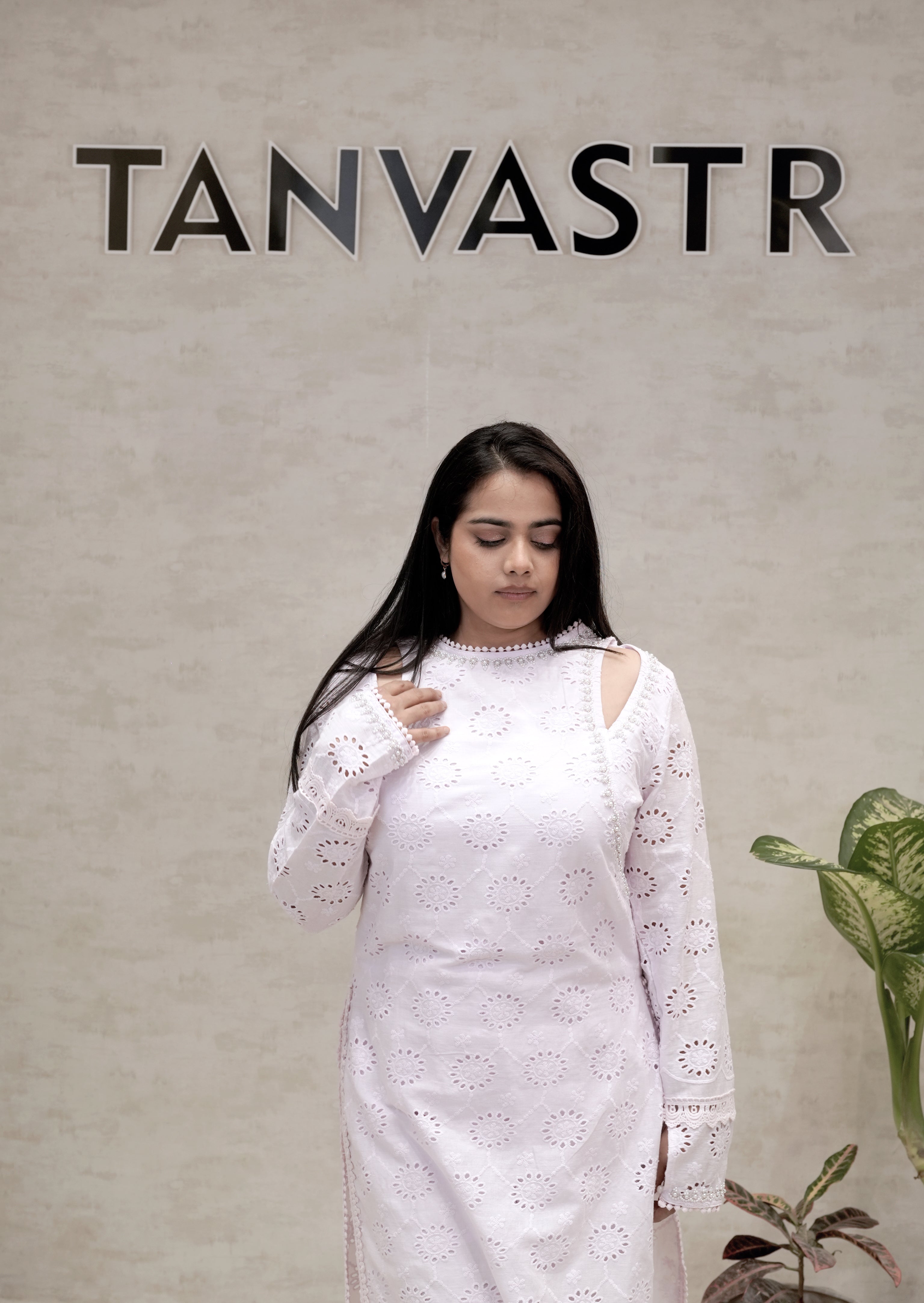Floral Schiffli Long Straight Kurta with Pants