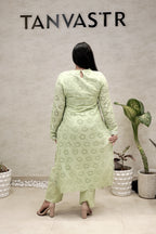Floral Schiffli Long Straight Kurta with Pants