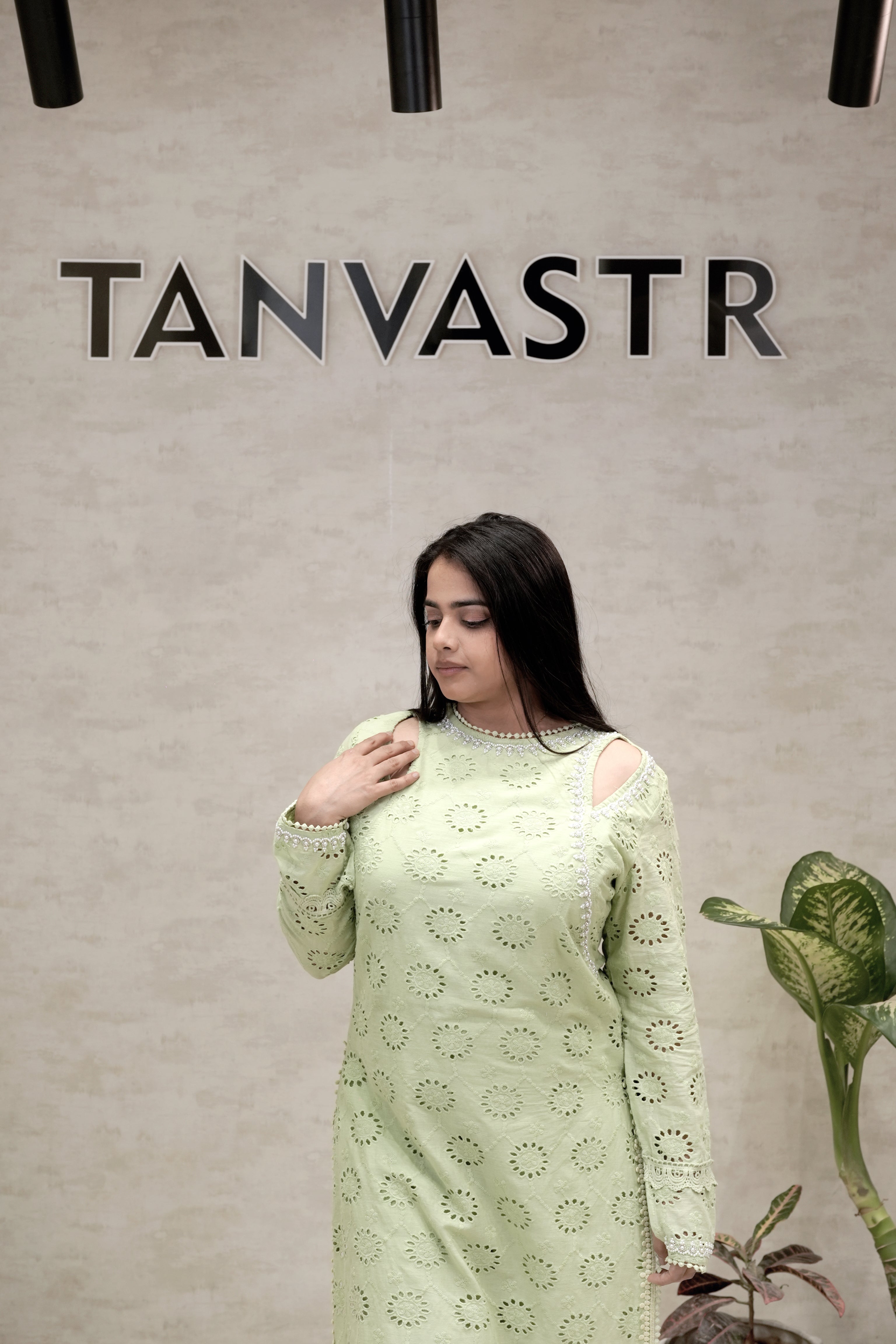 Floral Schiffli Long Straight Kurta with Pants