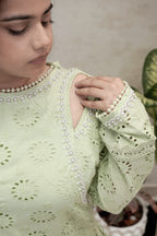 Floral Schiffli Long Straight Kurta with Pants