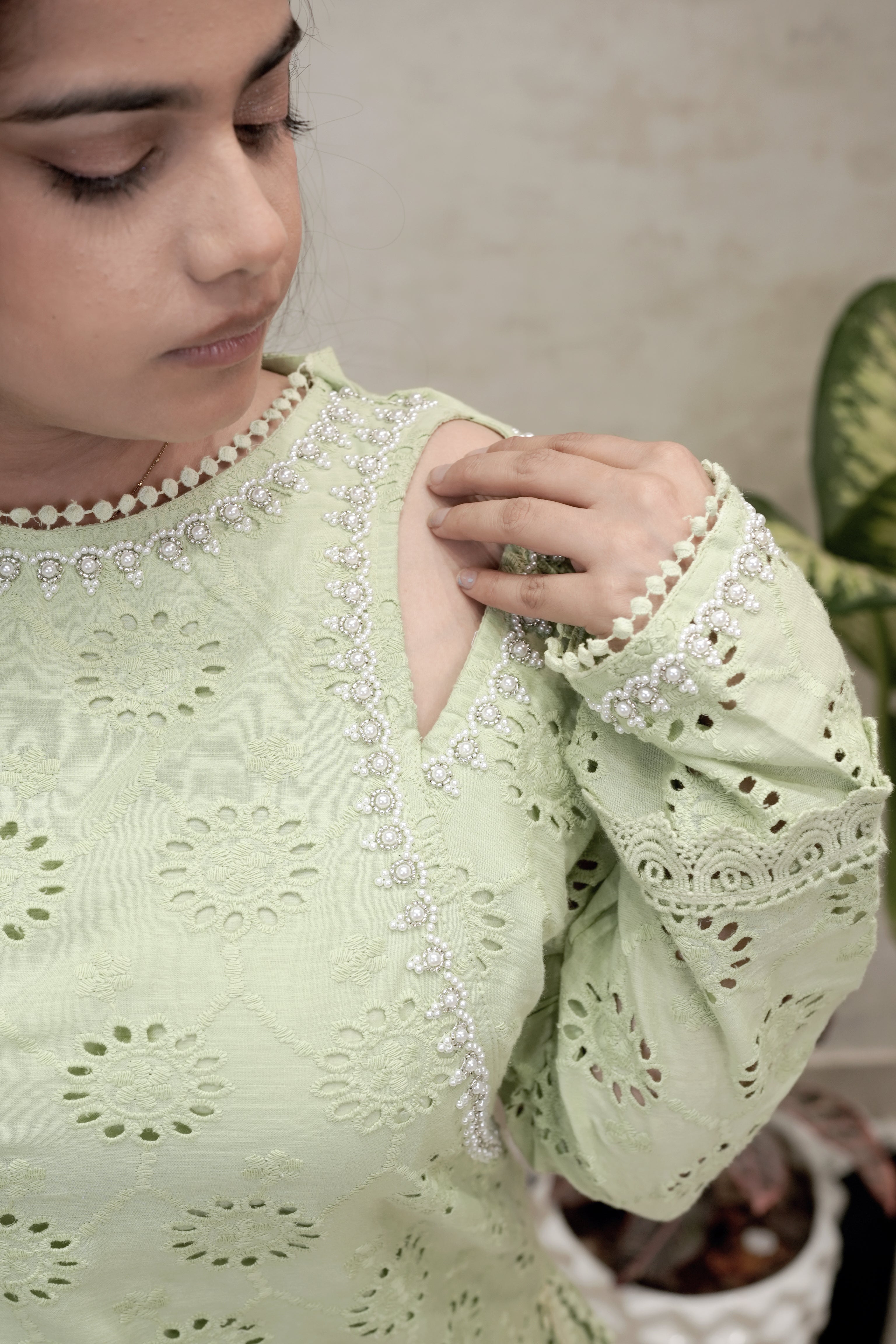 Floral Schiffli Long Straight Kurta with Pants