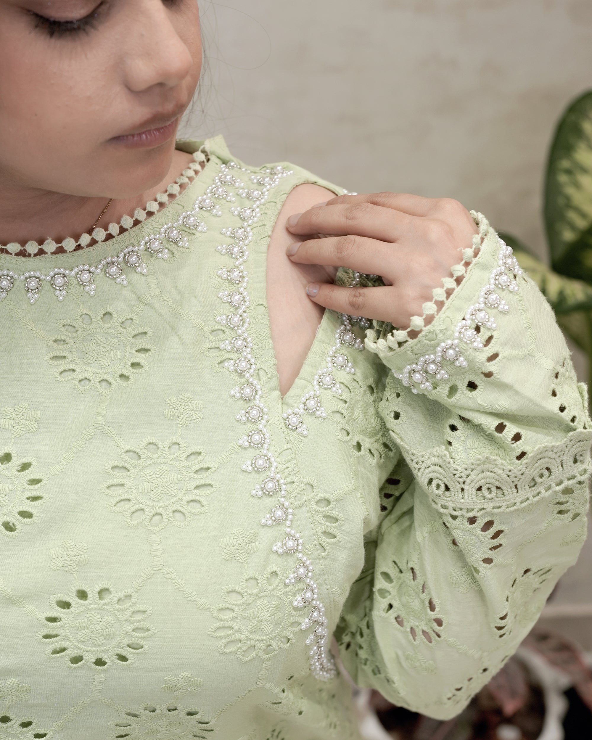 Floral Schiffli Long Straight Kurta with Pants