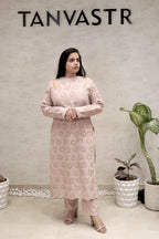 Floral Schiffli Long Straight Kurta with Pants
