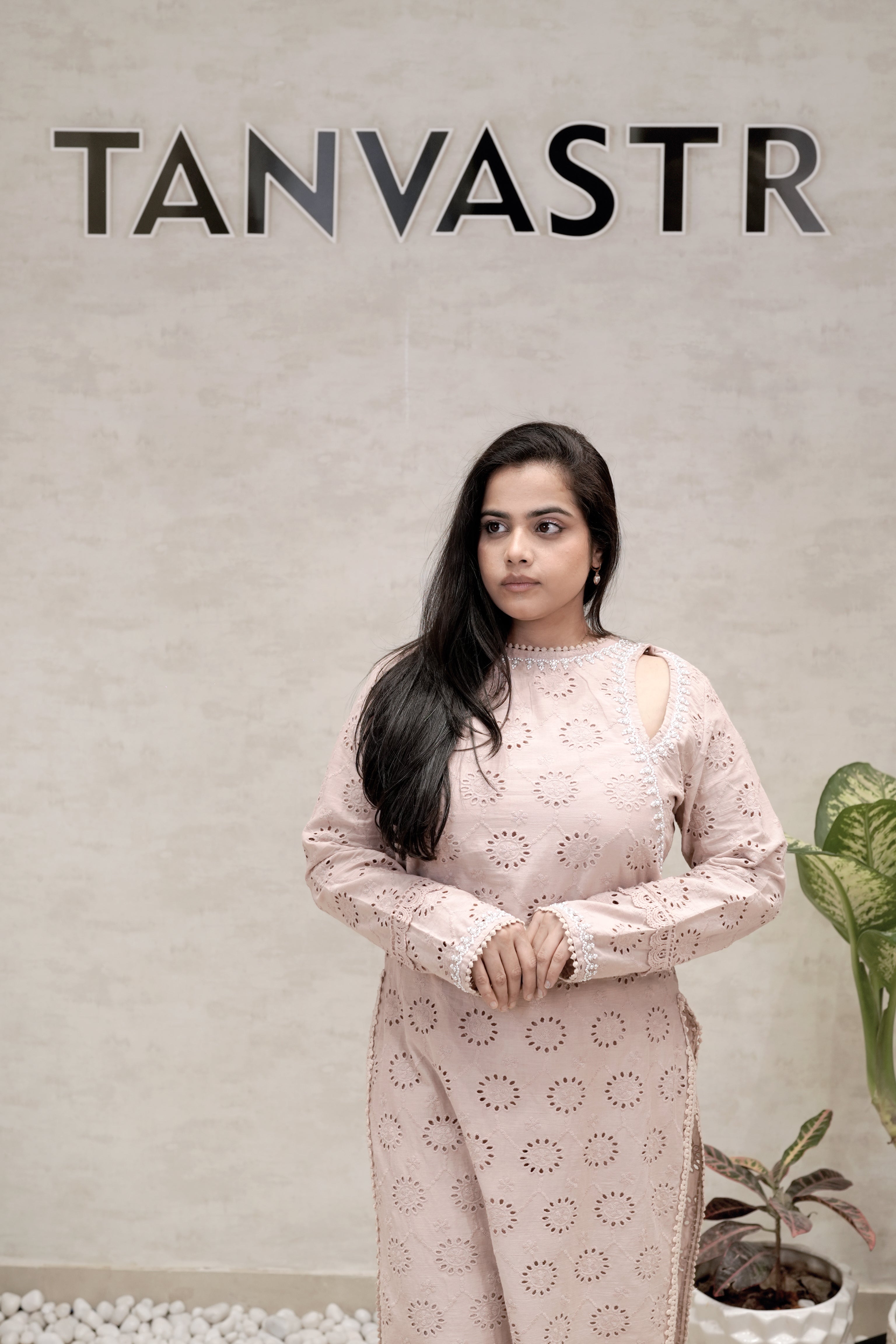 Floral Schiffli Long Straight Kurta with Pants