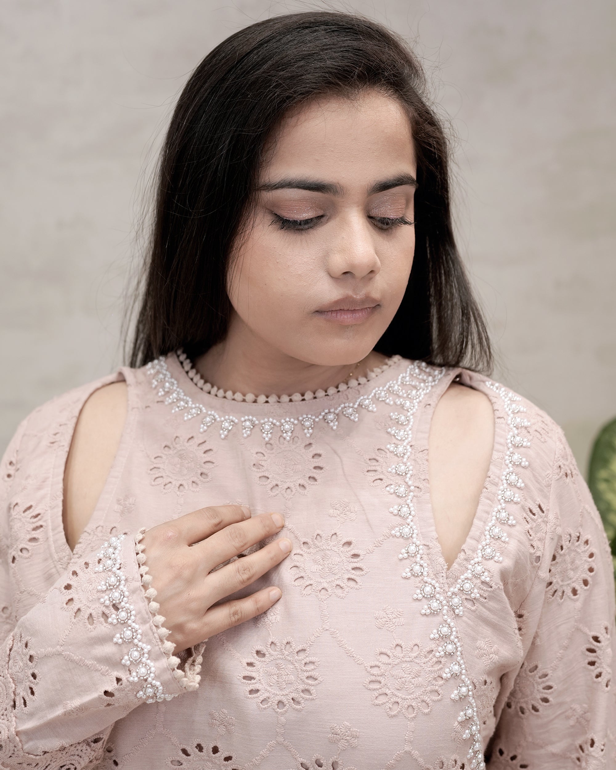 Floral Schiffli Long Straight Kurta with Pants