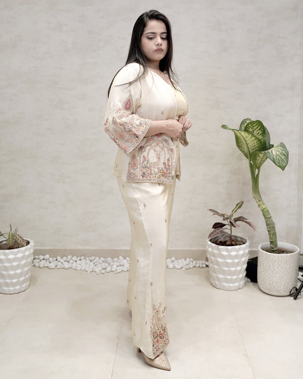 Beads Motif Embroidered Short Jacket with Bustier Three Piece Set — view 2