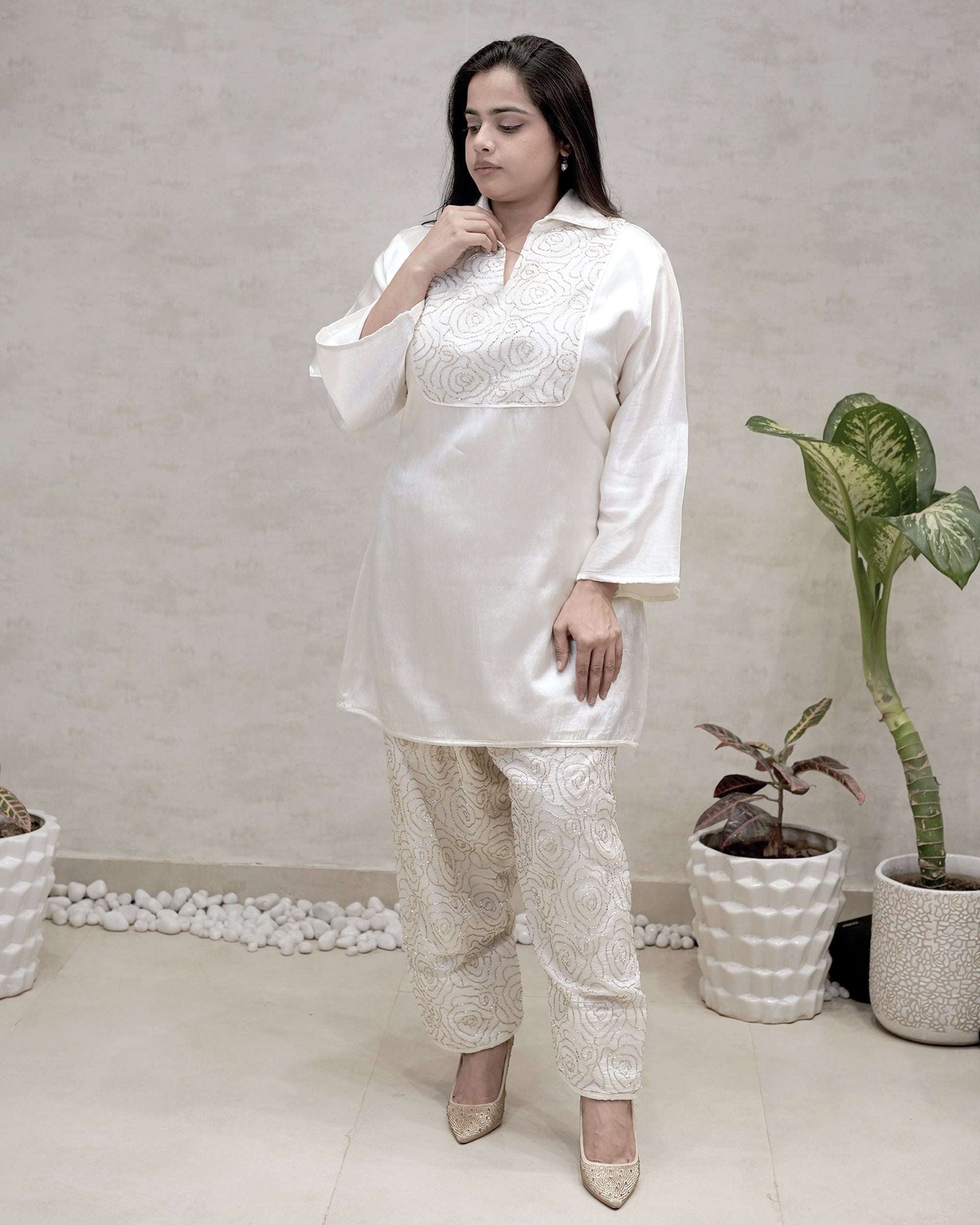 Khadi Silk Collar Kurta with Farshi Salwar
