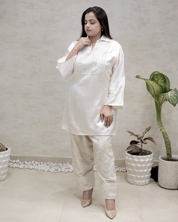 Khadi Silk Collar Kurta with Farshi Salwar — view 2
