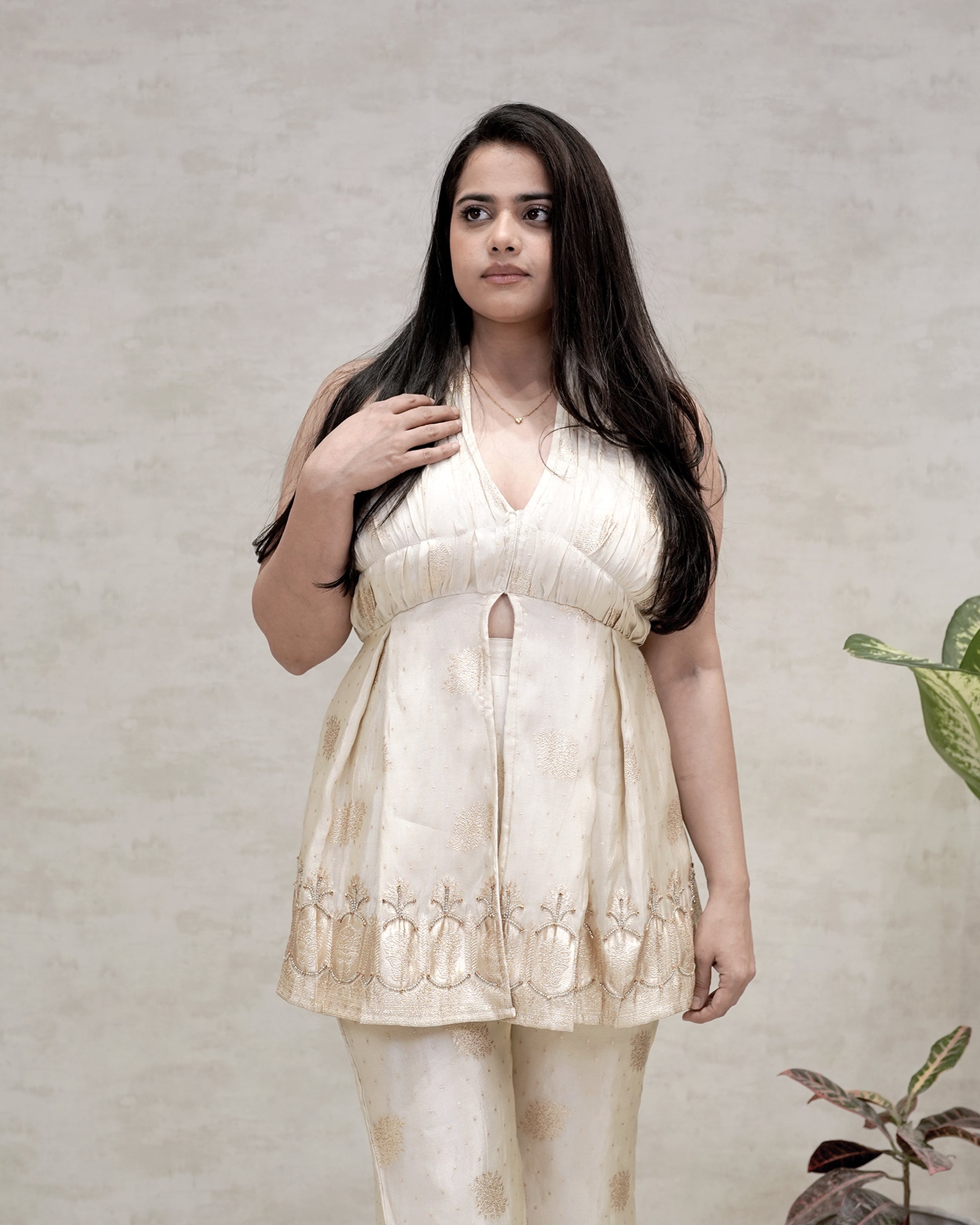 Halter Peplum Top with Flared Pants