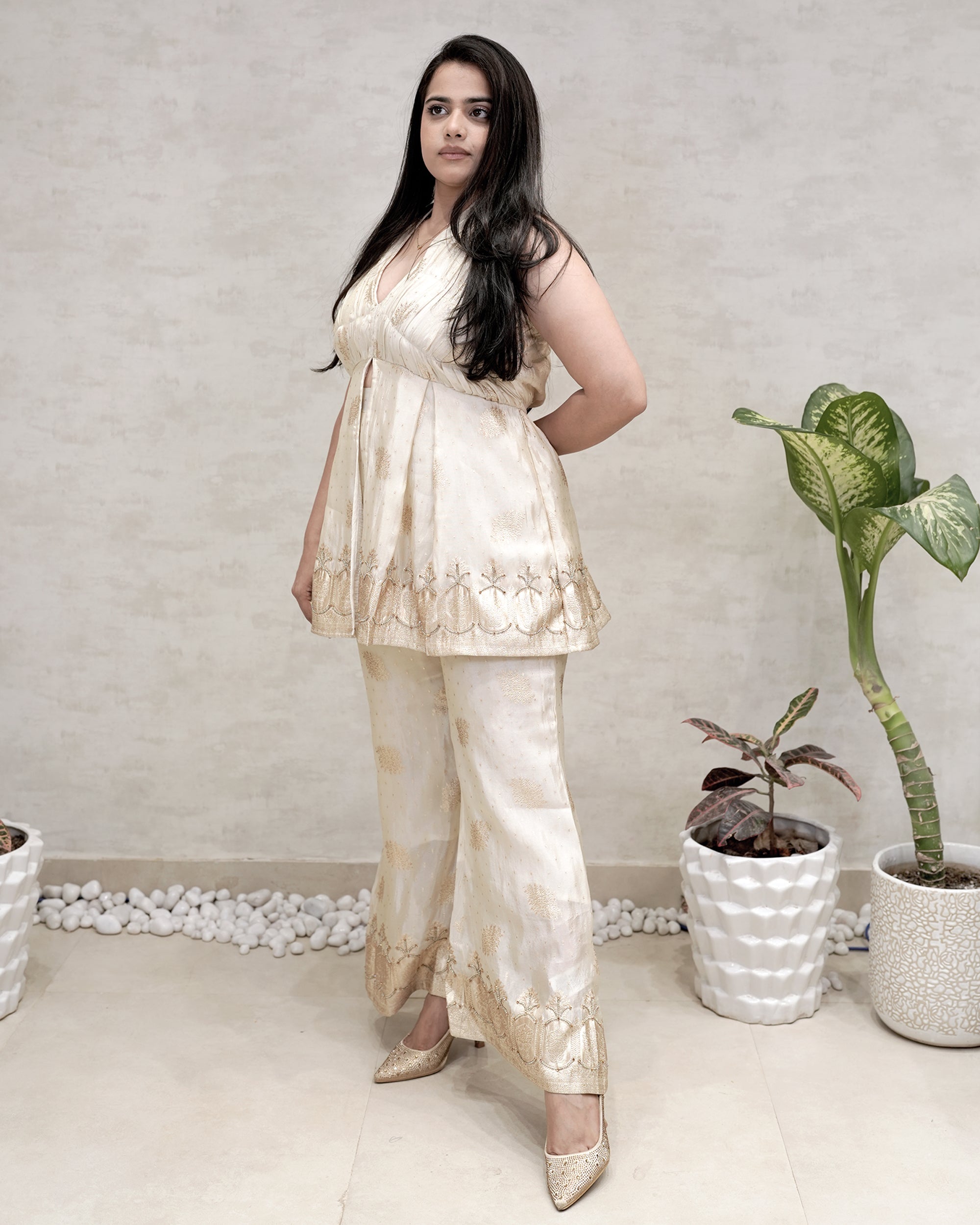 Halter Peplum Top with Flared Pants
