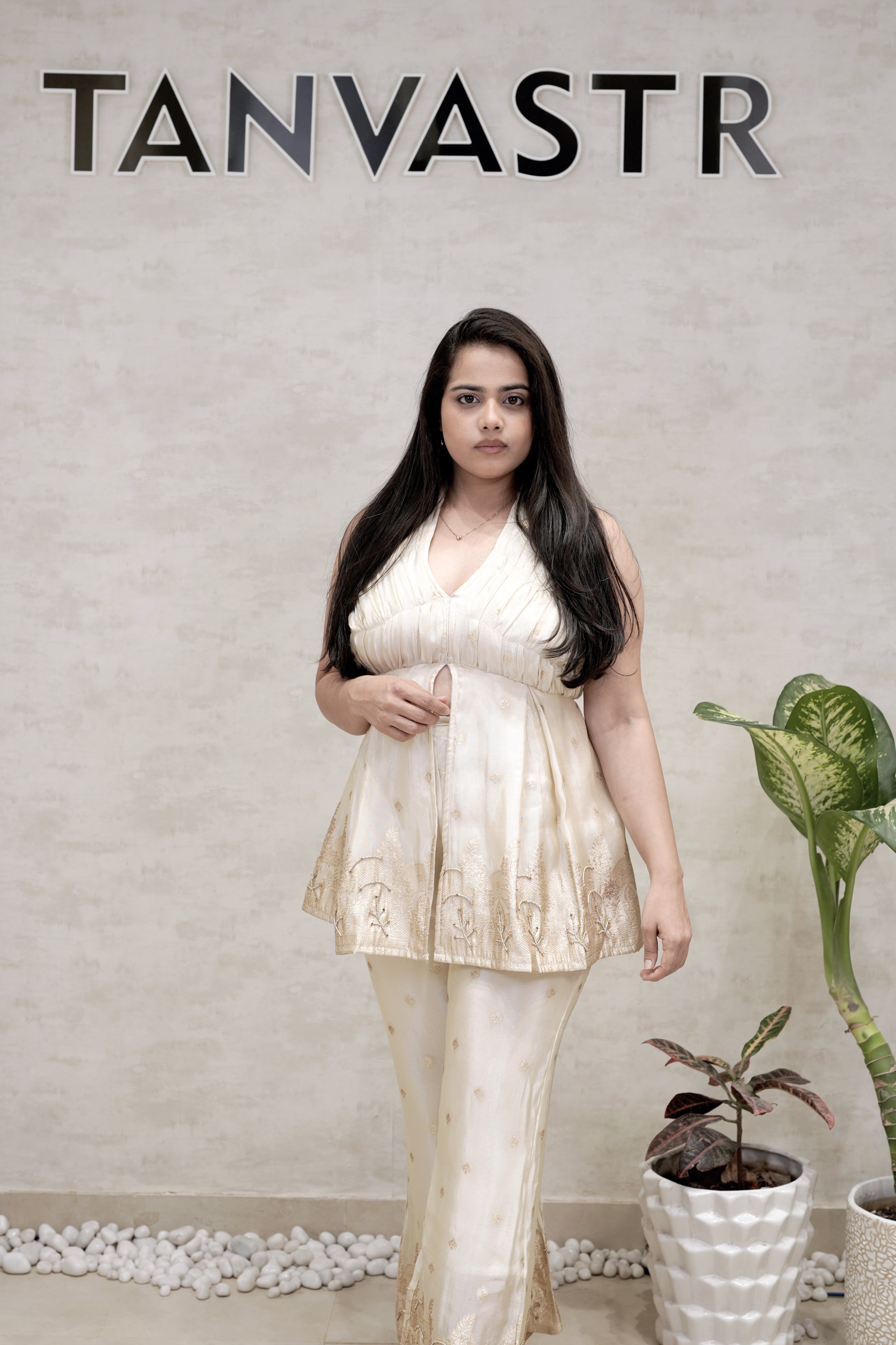 Halter Peplum Top with Flared Pants