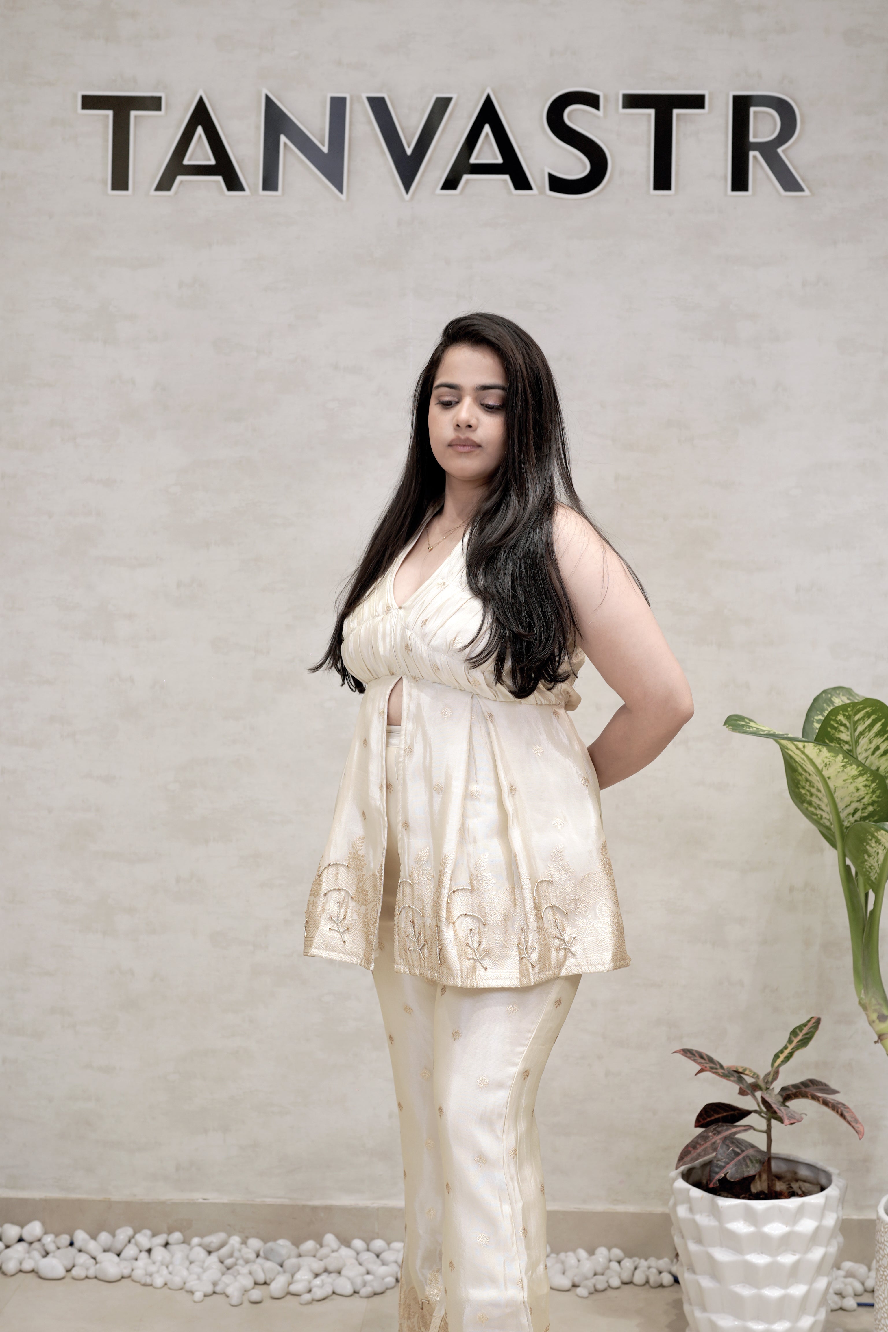 Halter Peplum Top with Flared Pants