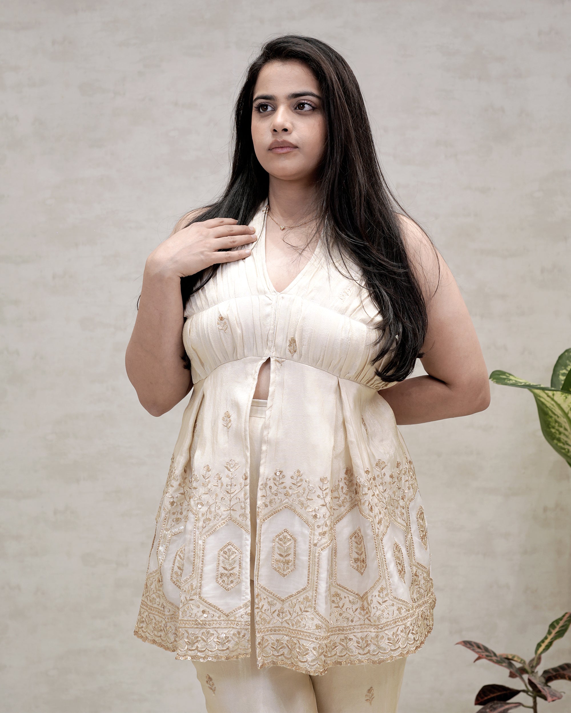 Halter Peplum Top with Flared Pants