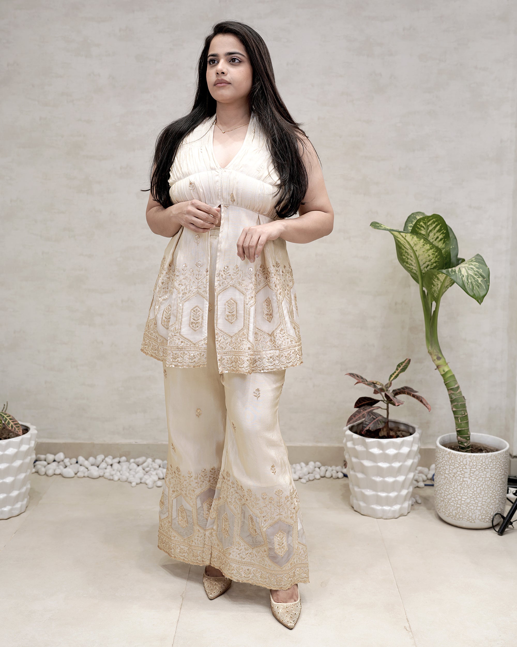 Halter Peplum Top with Flared Pants Secondary image
