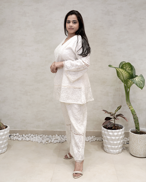 A-line Mulchanderi Kurta with Plazzo Pants