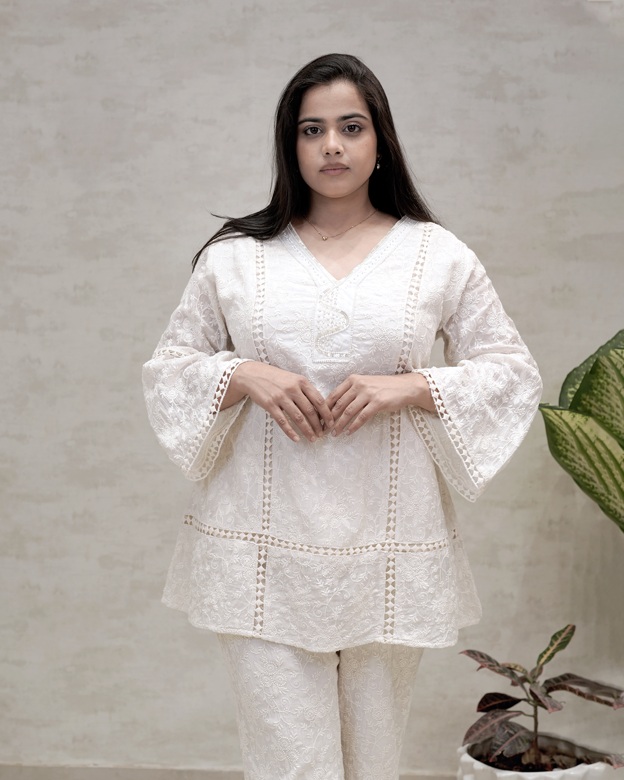 A-line Mulchanderi Kurta with Plazzo Pants