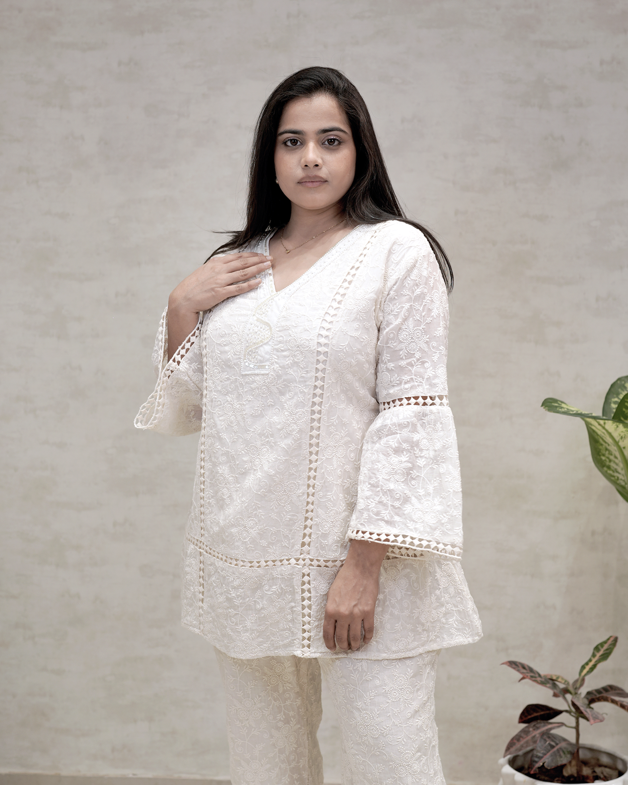 A-line Mulchanderi Kurta with Plazzo Pants
