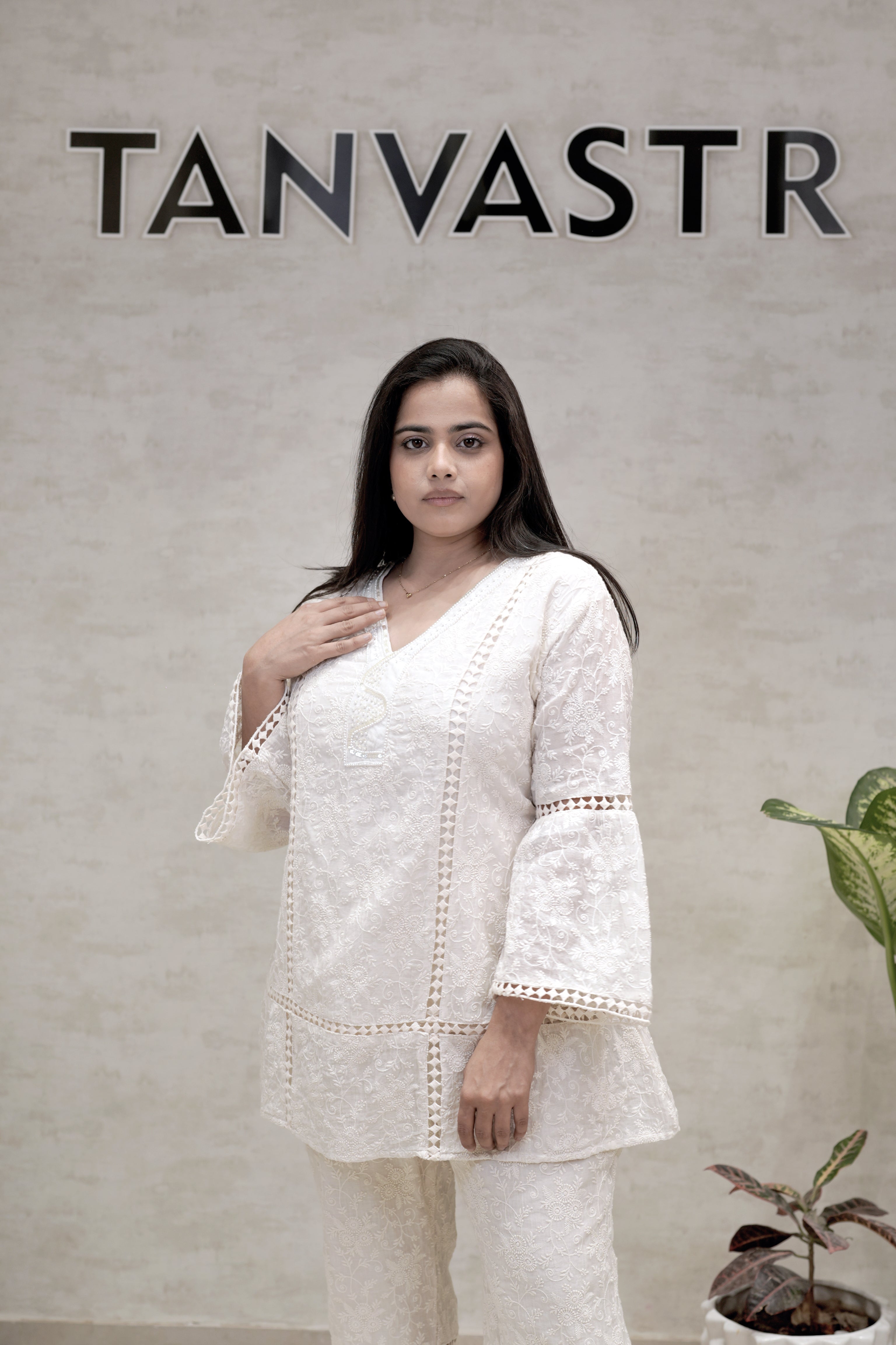 A-line Mulchanderi Kurta with Plazzo Pants Main image