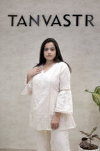 A-line Mulchanderi Kurta with Plazzo Pants