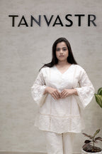 A-line Mulchanderi Kurta with Plazzo Pants