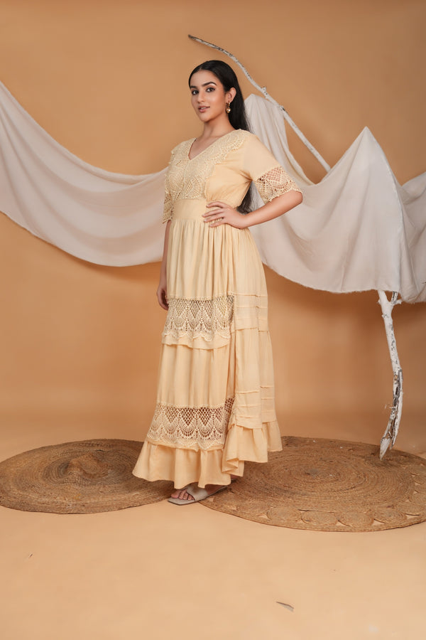 Spring Summer Maxi Dress - Beige