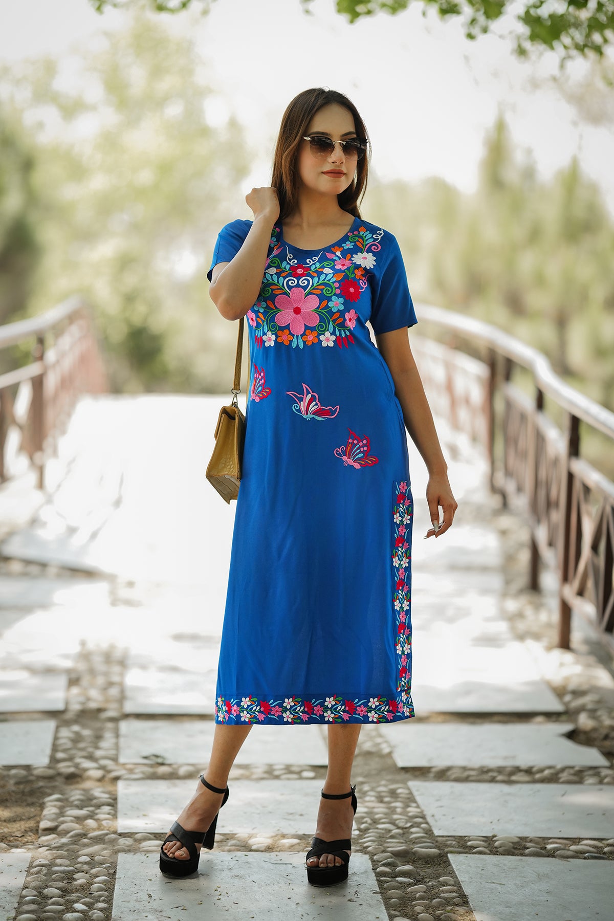 Straight Length Kurta Dress Floral Butterfly Embroidery