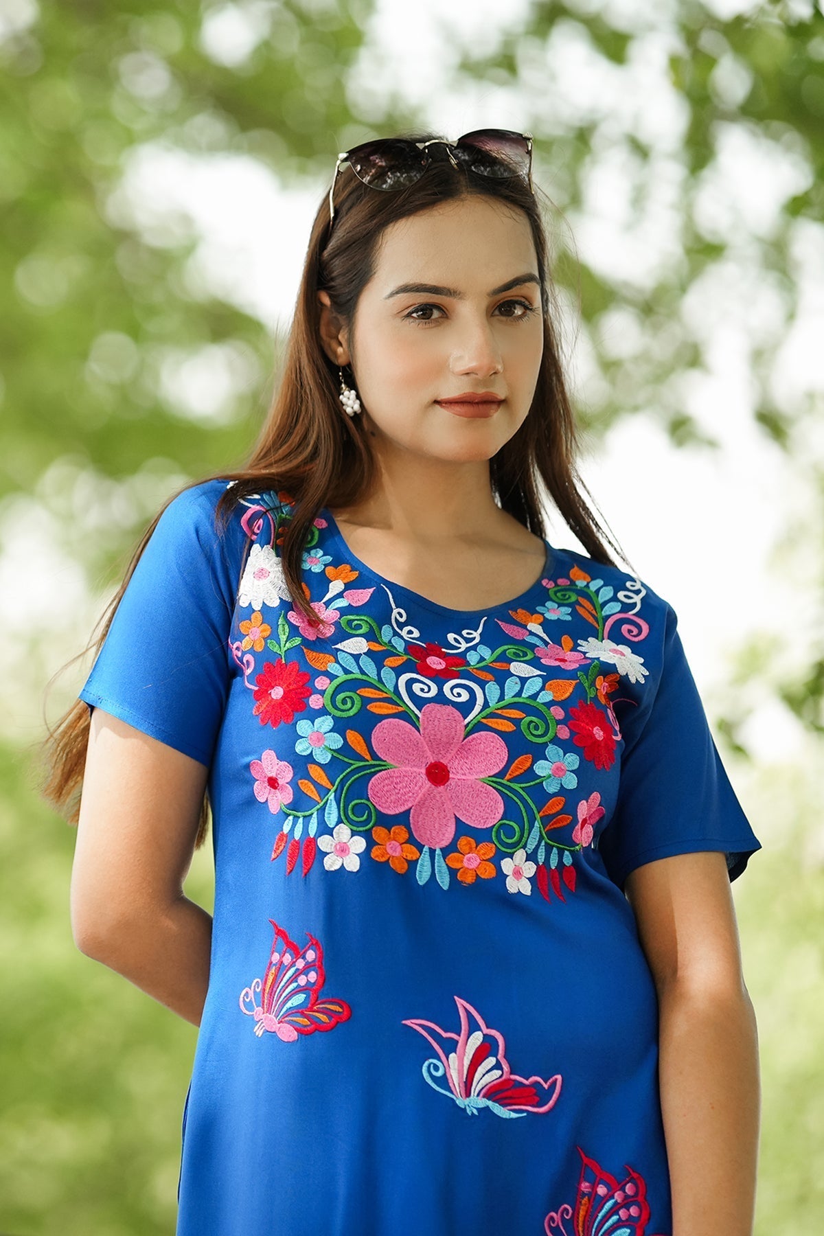 Straight Length Kurta Dress Floral Butterfly Embroidery