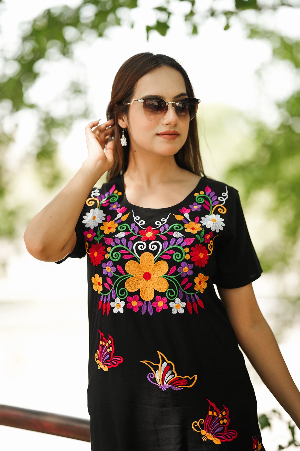 Straight Length Kurta Dress Floral Butterfly Embroidery