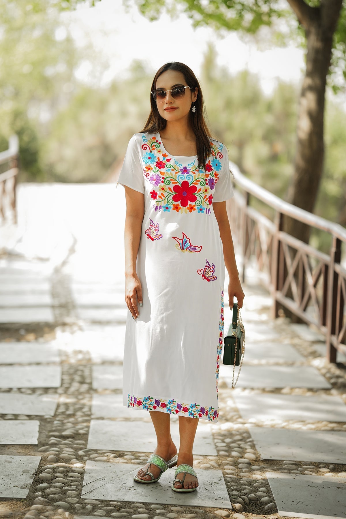 Straight Length Kurta Dress Floral Butterfly Embroidery