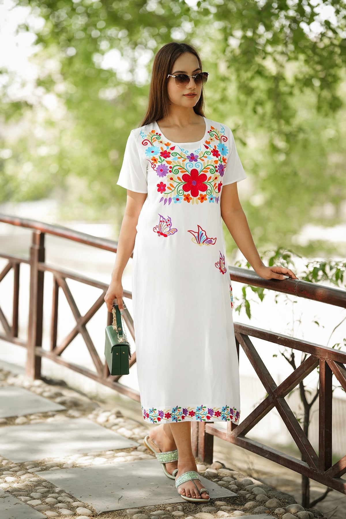 Straight Length Kurta Dress Floral Butterfly Embroidery