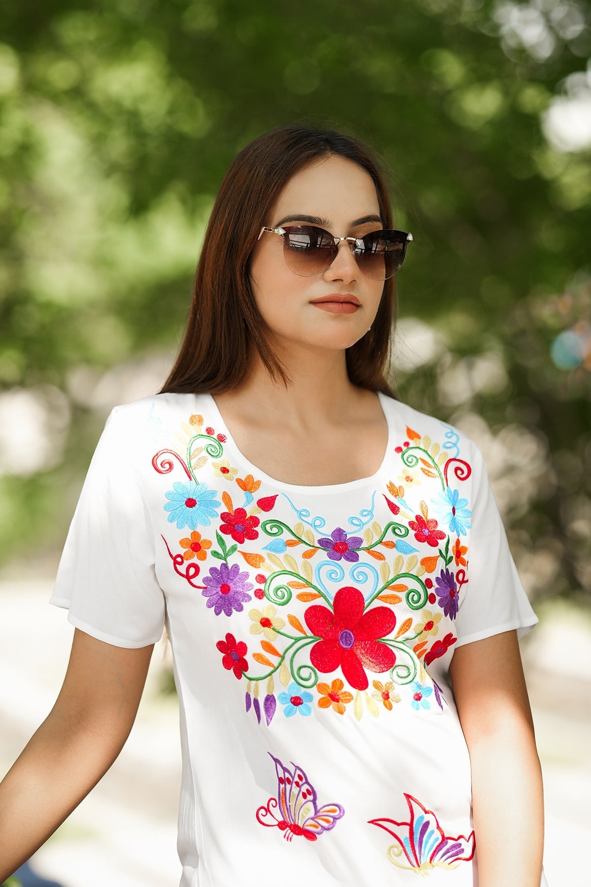 Straight Length Kurta Dress Floral Butterfly Embroidery