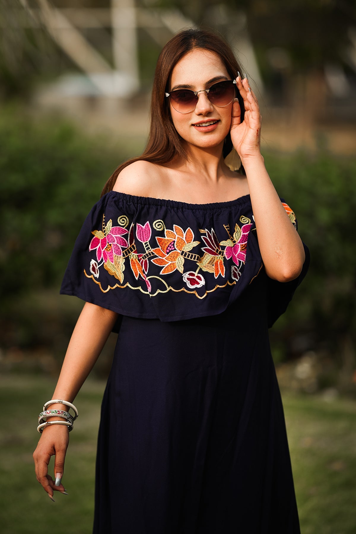 Off Shoulder Ankle Length Dress