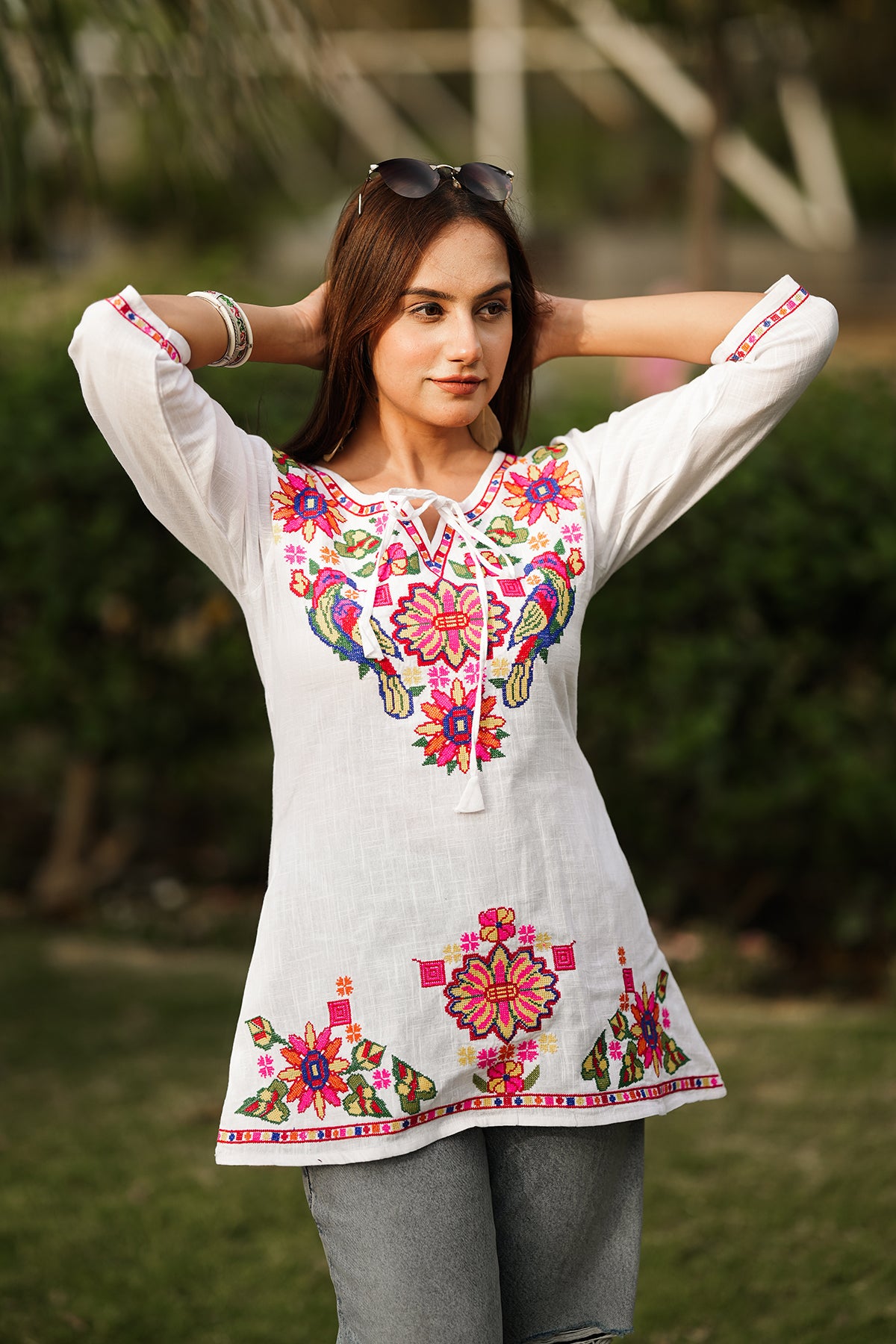 Embroidered Short Kurta- Color White