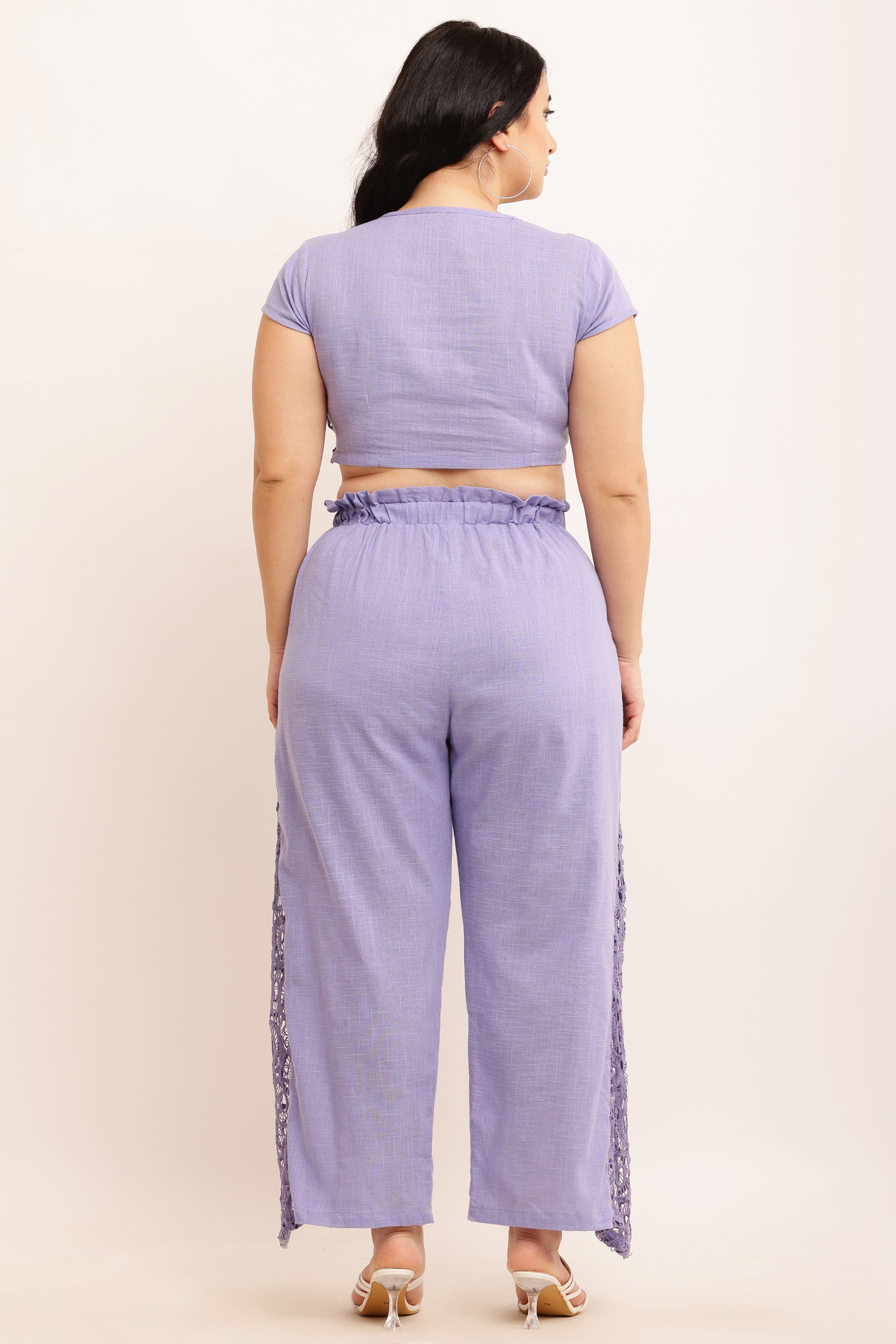GPO Lace Co-ord Set - Crop Top & Pants Combo (PEACH)