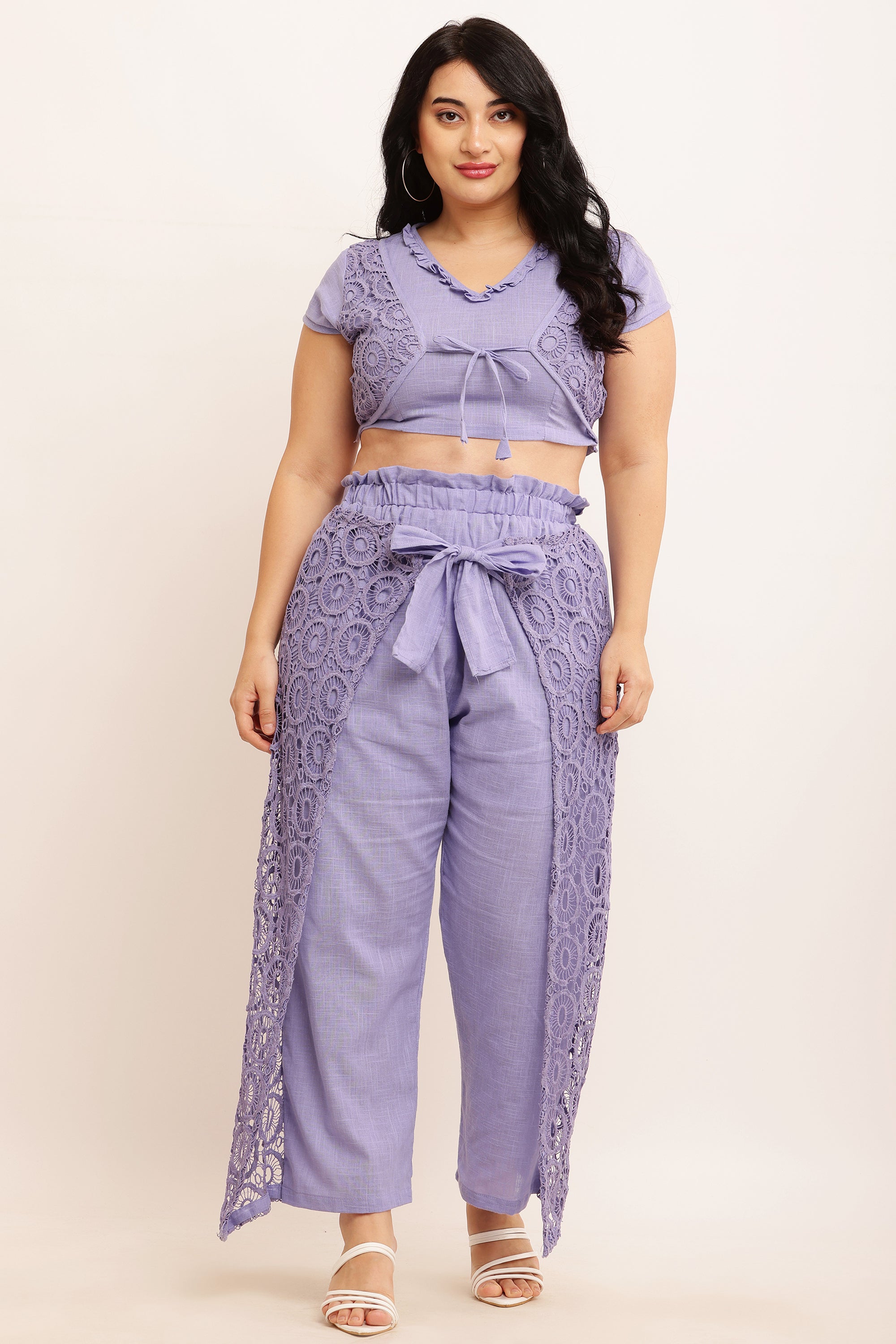 GPO Lace Co-ord Set - Crop Top & Pants Combo (PEACH)