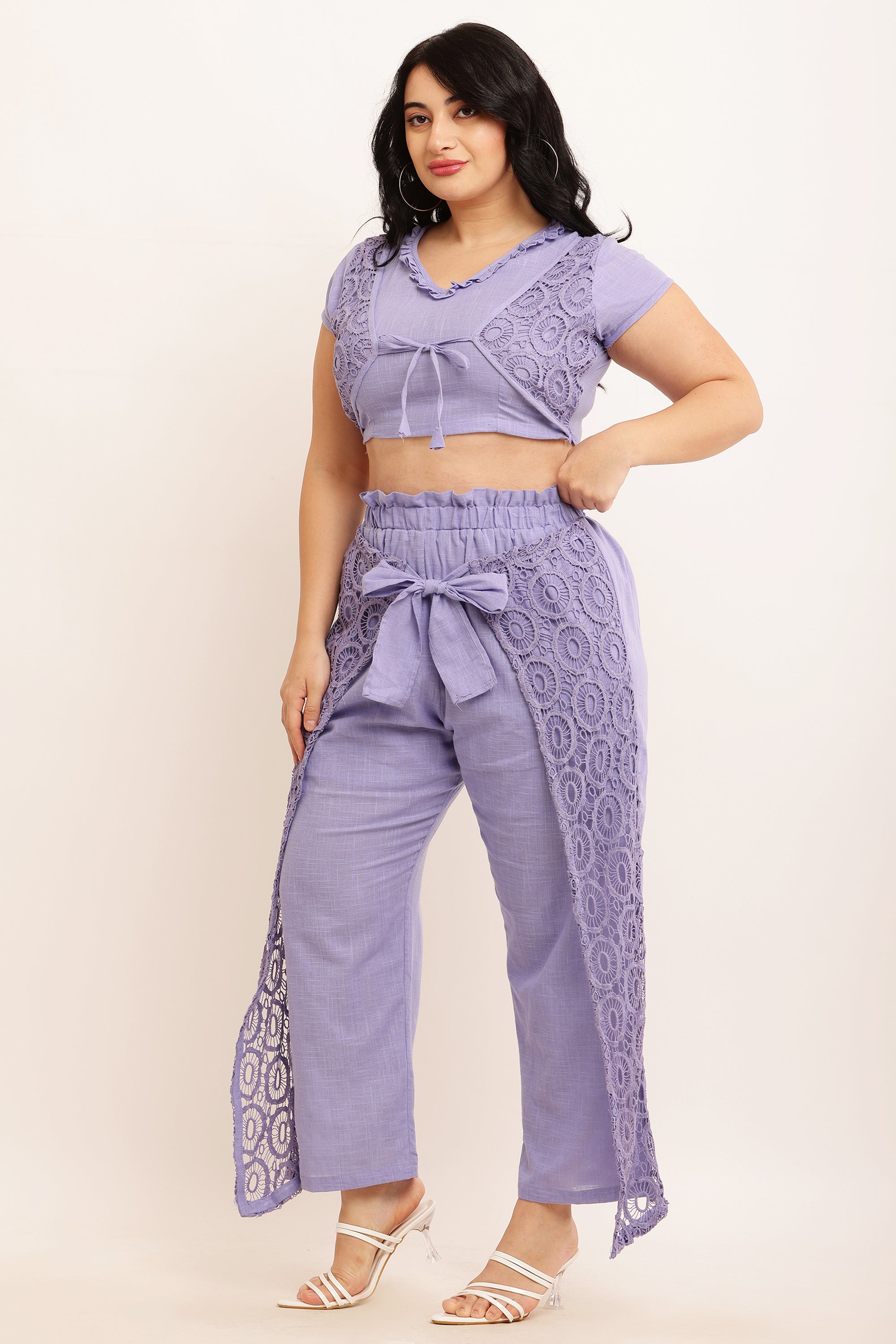 GPO Lace Co-ord Set - Crop Top & Pants Combo (PEACH)