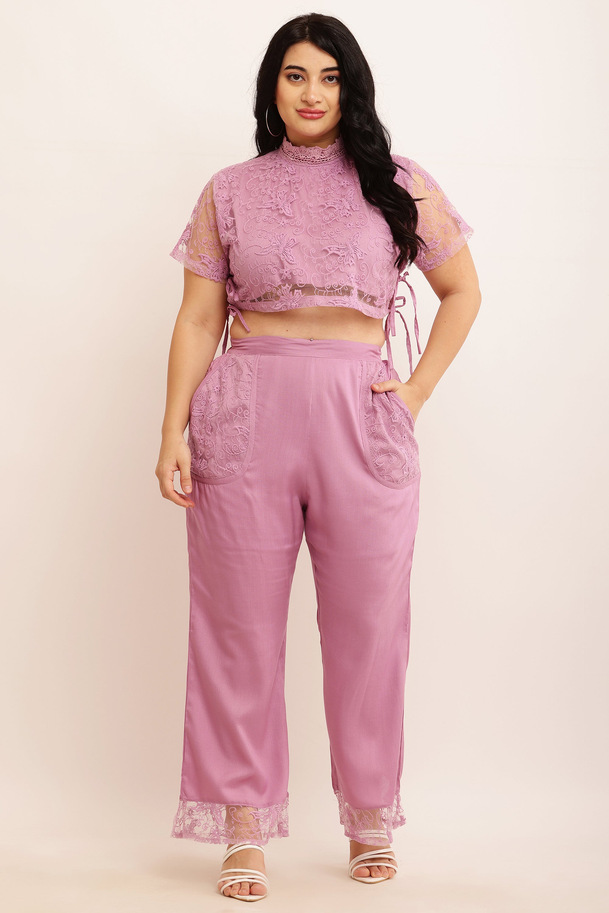 Butterfly Self Design Net Co-ord Set (LAVENDER)