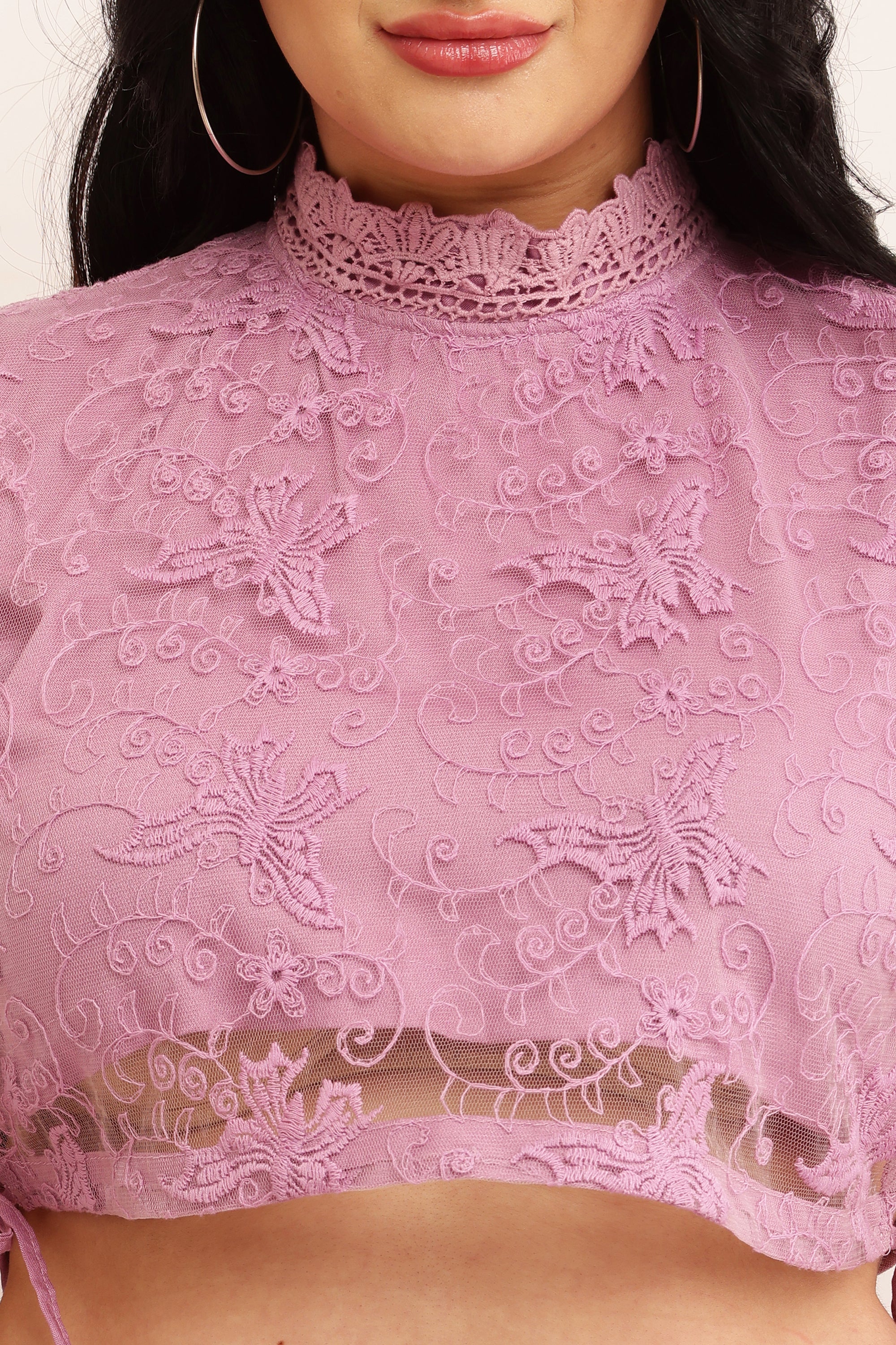 Butterfly Self Design Net Co-ord Set (LAVENDER)