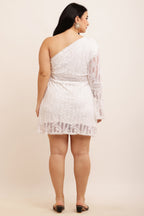 One Shoulder Butterfly Self Design Net Mini Dress