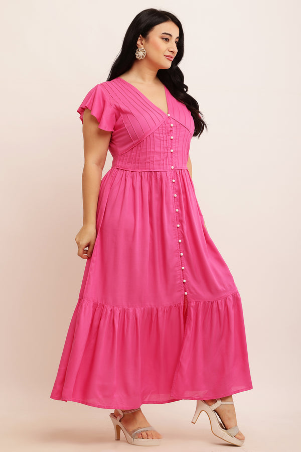 Spring Summer Midi Dress (HOT PINK) — view 2