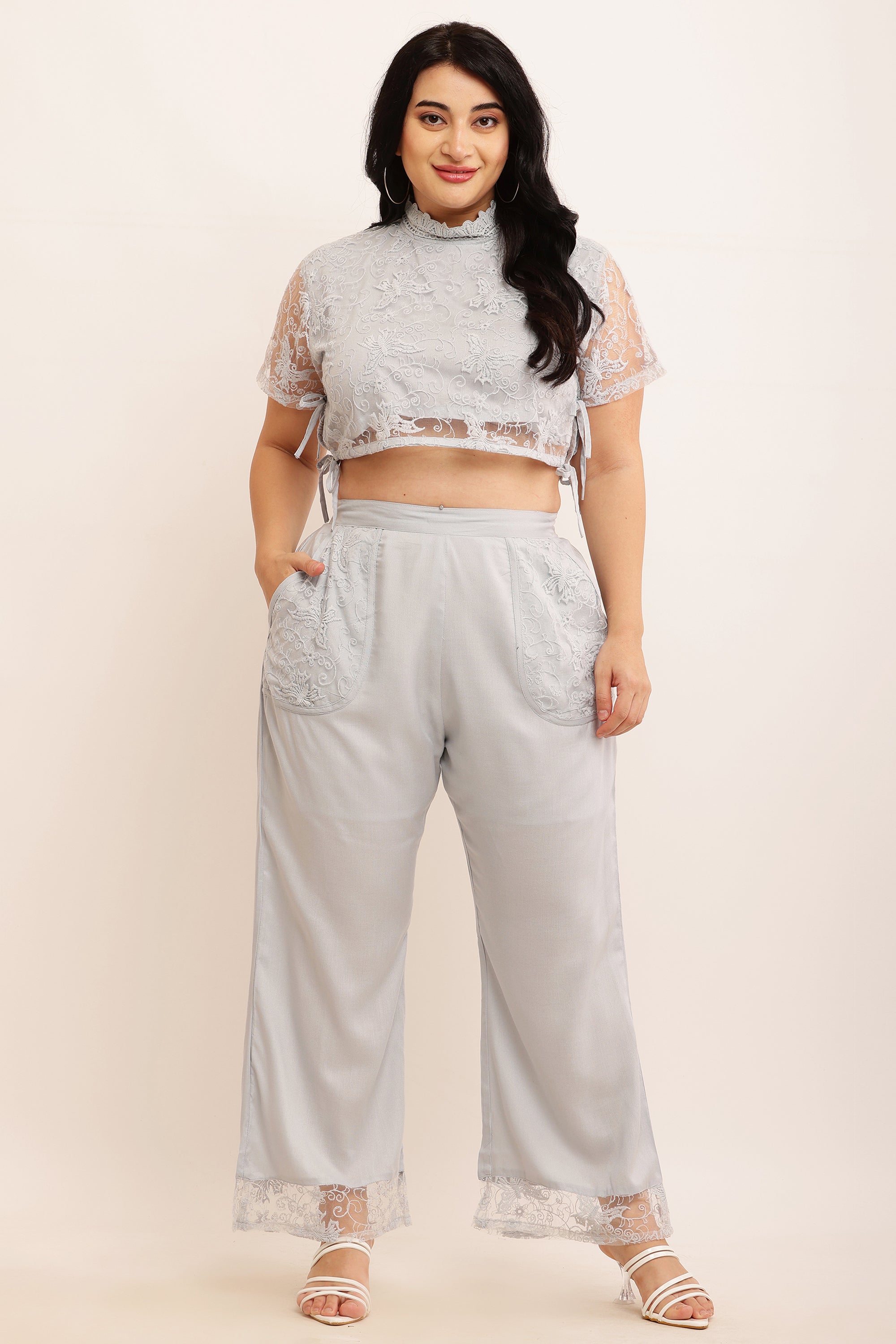 Butterfly Self Design Net Co-ord Set (LAVENDER)
